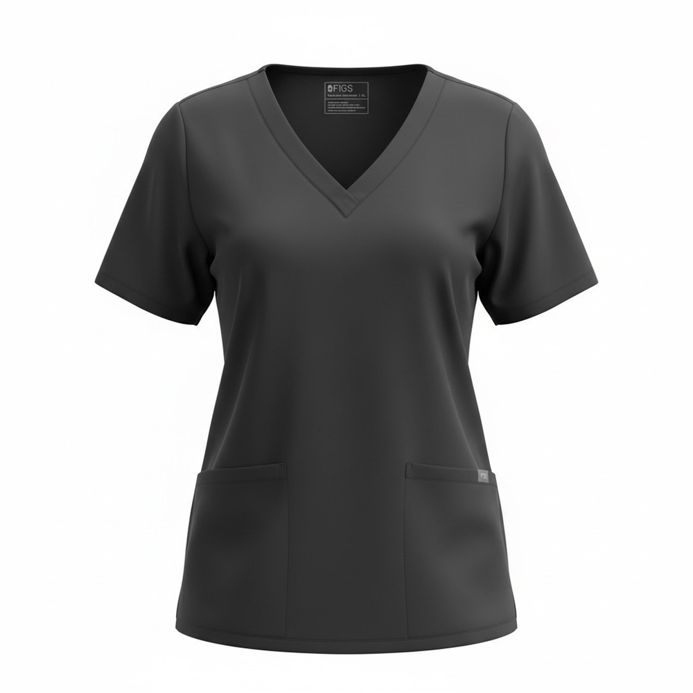 FIGS‎ Women's Casma Three Pocket Scrub Top Black V-Neck Technical FW1100 Size XL
